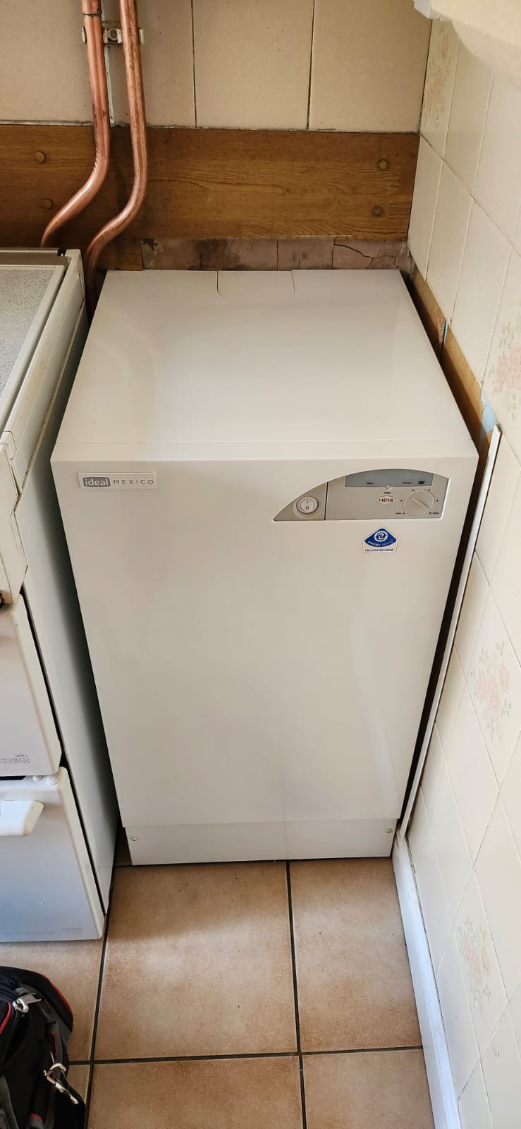 New Ideal Mexico floor-standing gas boiler installed in a kitchen in Gillingham